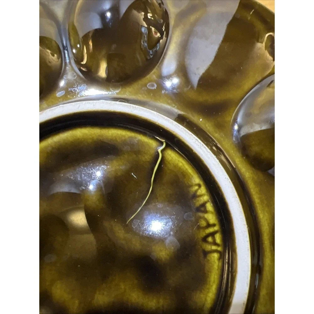 Vintage 1970's Japanese Brown Deviled Egg Plate Tray Floral  • Holds 9 Eggs